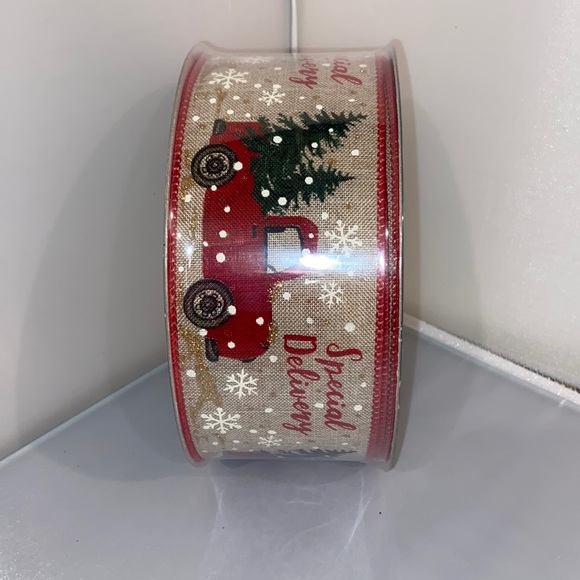 50 Yards 2.5 inch Red Truck Wired Ribbon - Picture 3 of 6